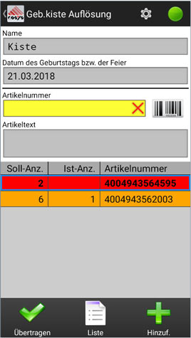 Geburtstagskiste Kiste Auflösen Software Code mobile Datenerfassung