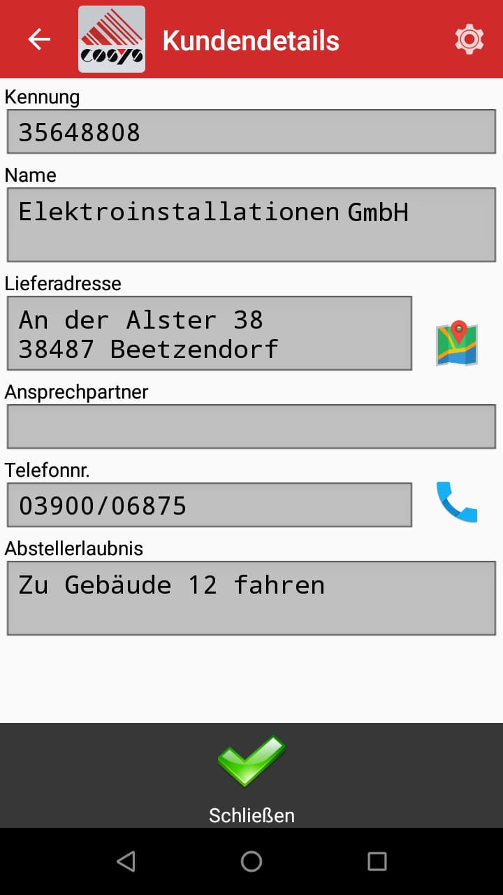 Kundendetails Android Software von COSYS