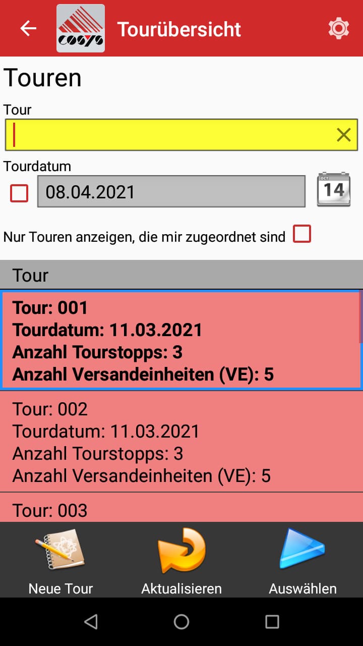 Tourenplanung Tourenplaner Android Software von COSYS