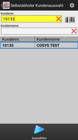 Abholung Kundenauswahl Android Software von COSYS