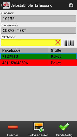 Abholung Paketübersicht Android Software von COSYS