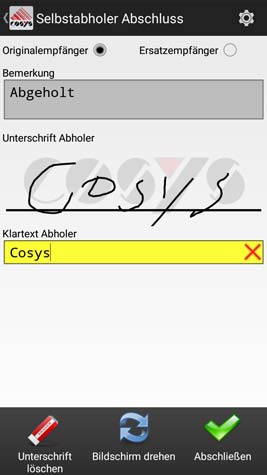 Selbstabholer Abschluss Android Software von COSYS