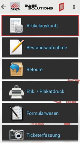 Artikelauskunft Auswahl Android Software von COSYS
