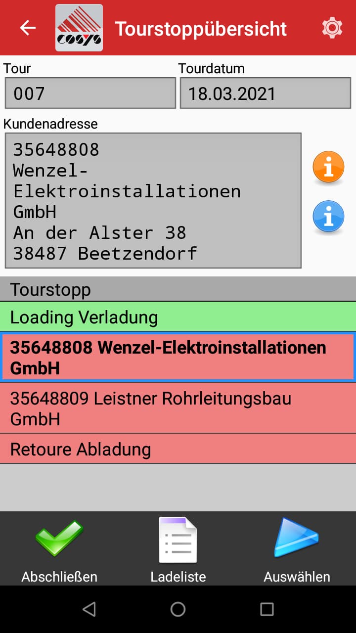 Auslieferung Kundenauswahl Android Software von COSYS