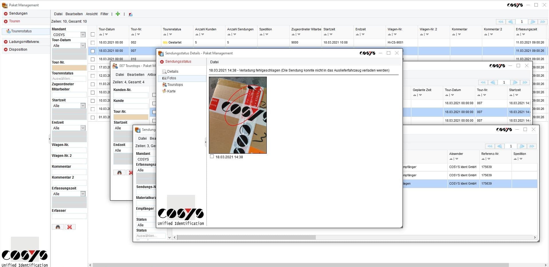 COSYS WebDesk Transport Sendungsdetails Foto