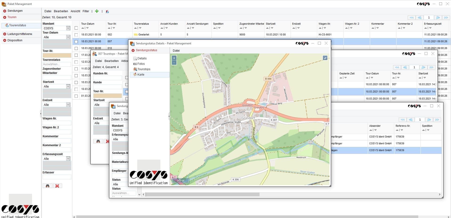 COSYS WebDesk Transport Sendungsverfolgung Karte