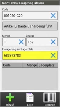 Einlagerung Charge Android Software von COSYS