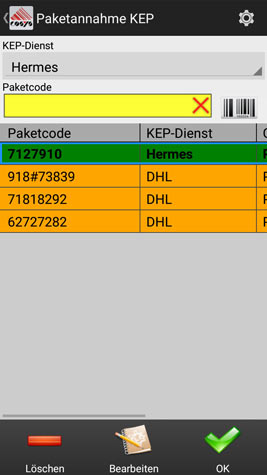 Annahme Kurier Express Paket KEP Auswahl Android Software von COSYS Annahme Kurier Express Paket KEP Auswahl Android Software von COSYS