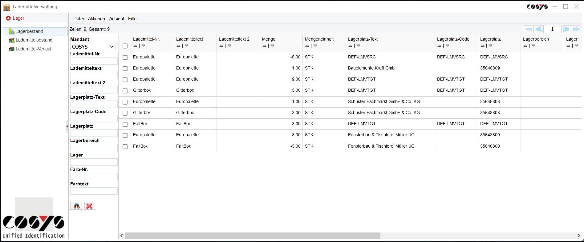 COSYS WebDesk Transport Lademittelverwaltung