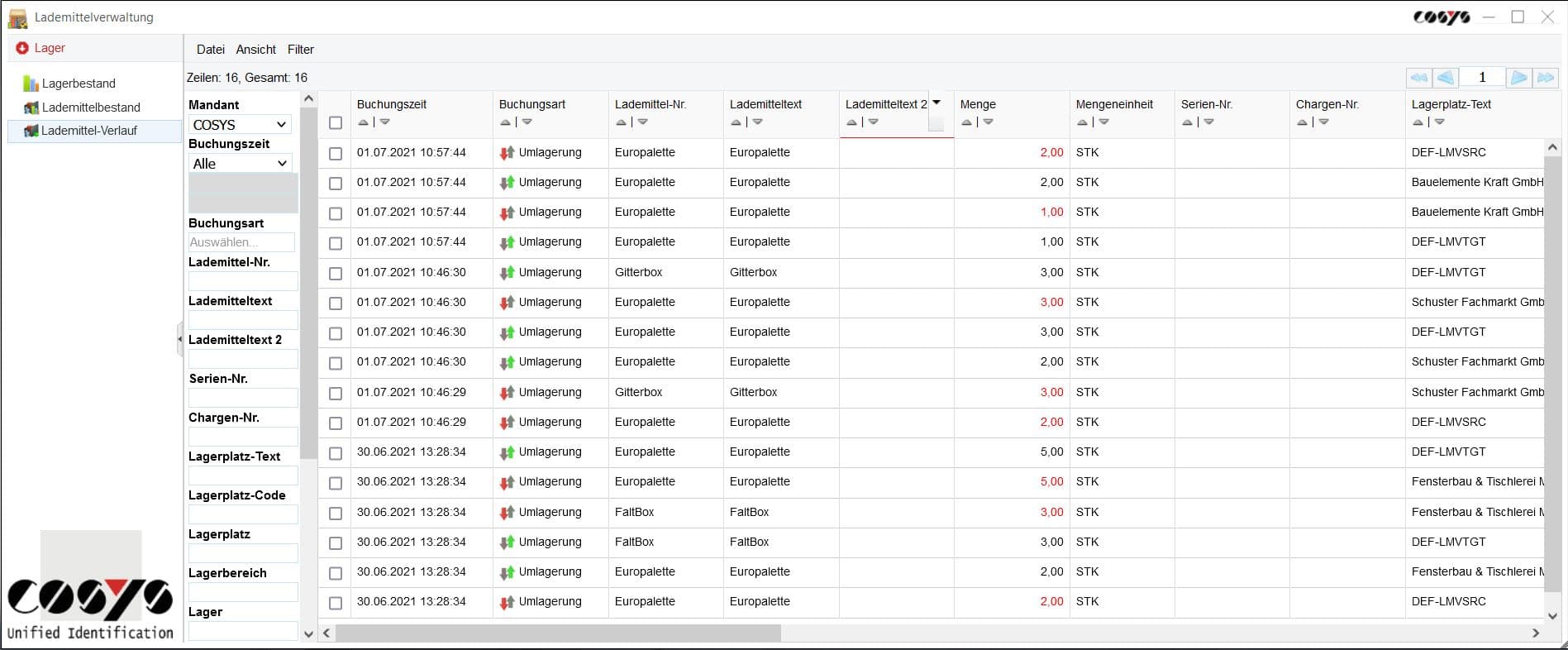 COSYS WebDesk Transport Lademittelverwaltung