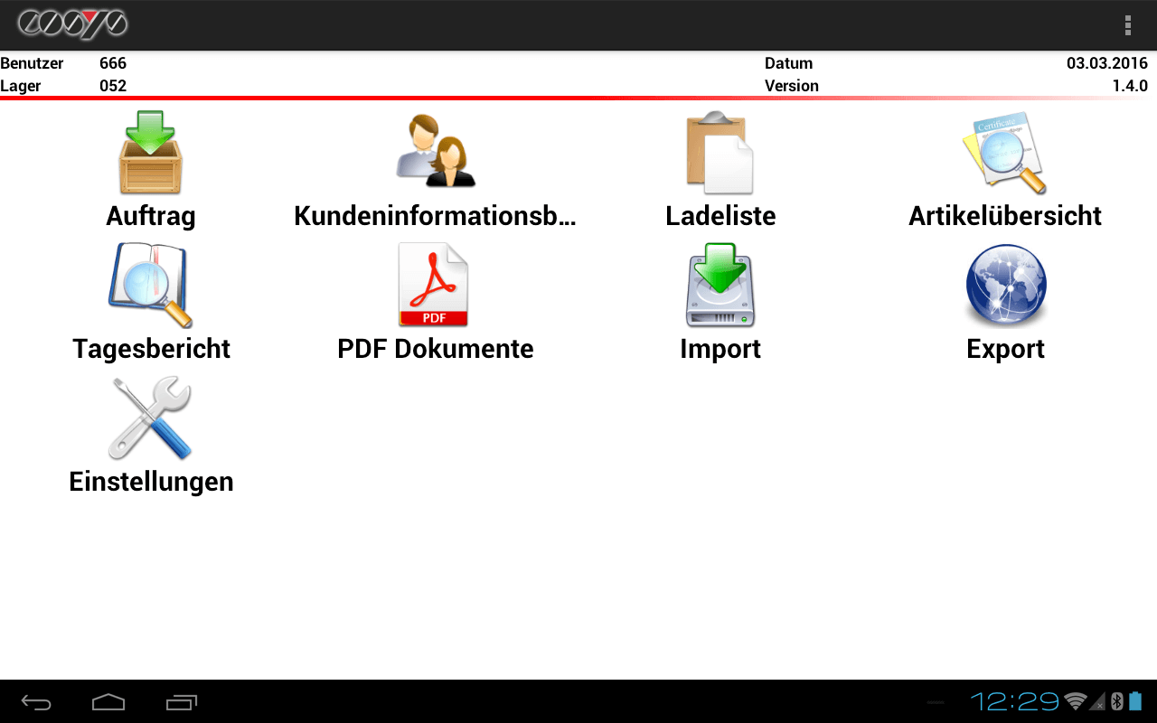 Lieferscheindruck Android Software von COSYS