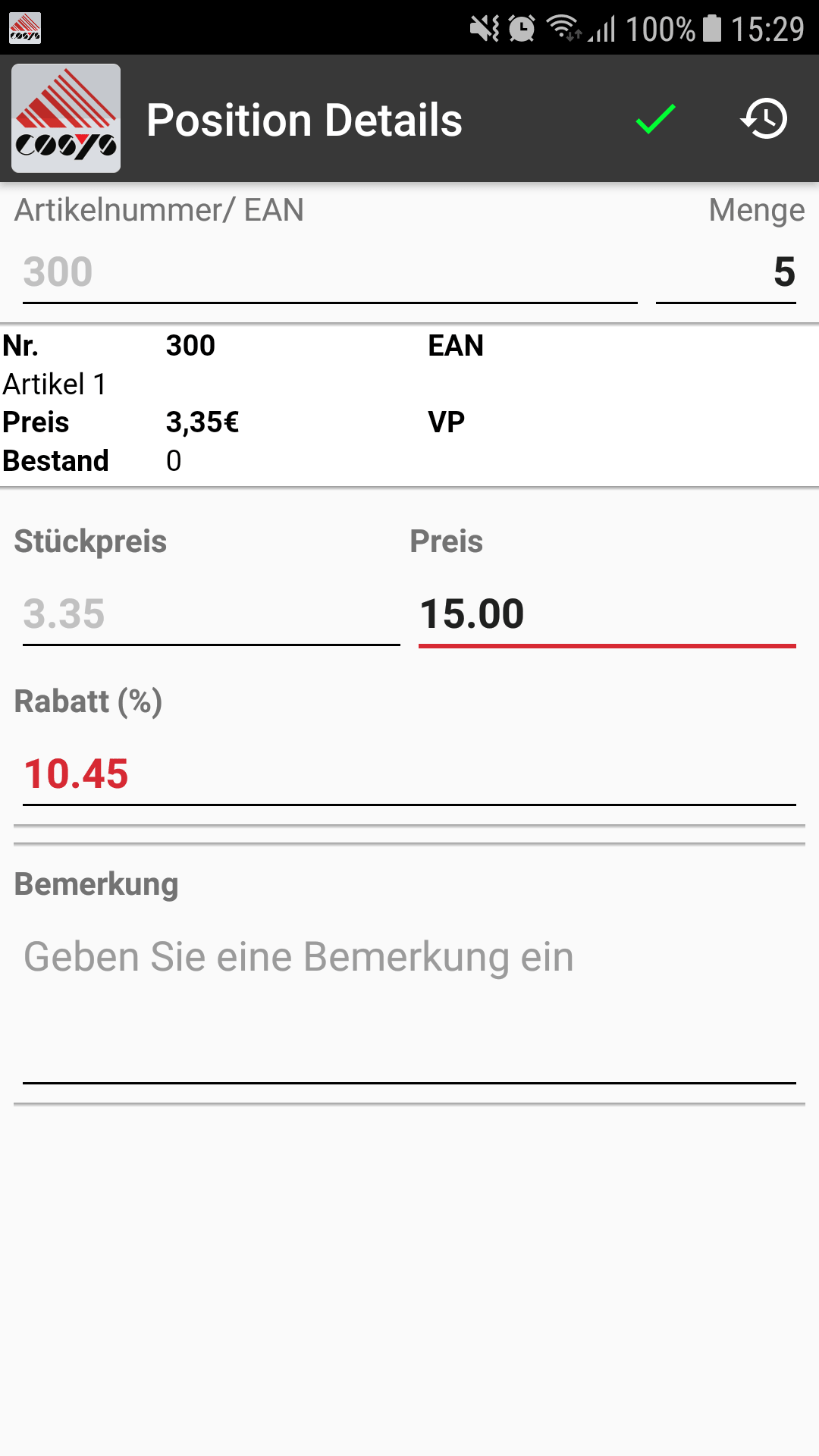 Mobile Auftragserfassung Android Software von COSYS