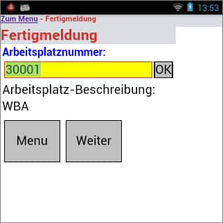 Fertigmeldung Arbeitsplatzerfassung Android Software von COSYS