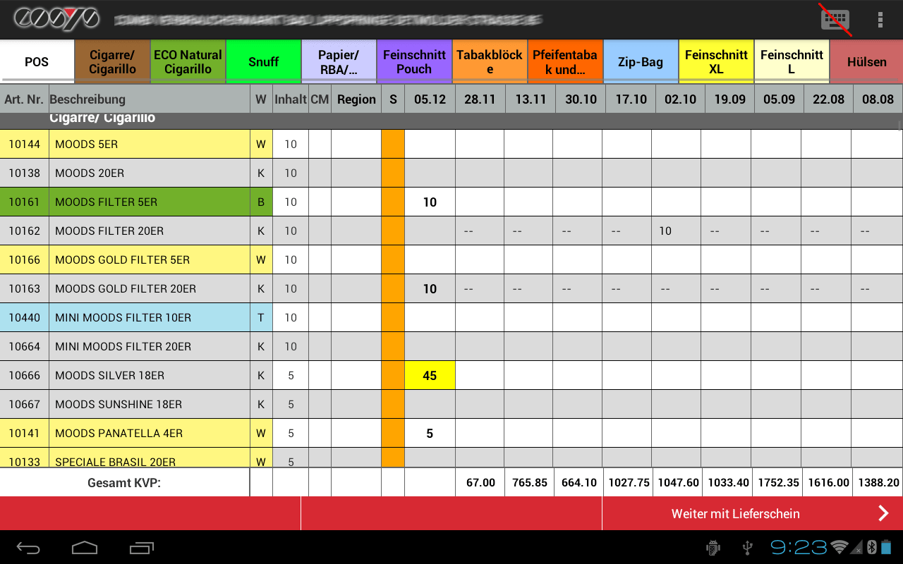 Regalbestückung Android Software von COSYS