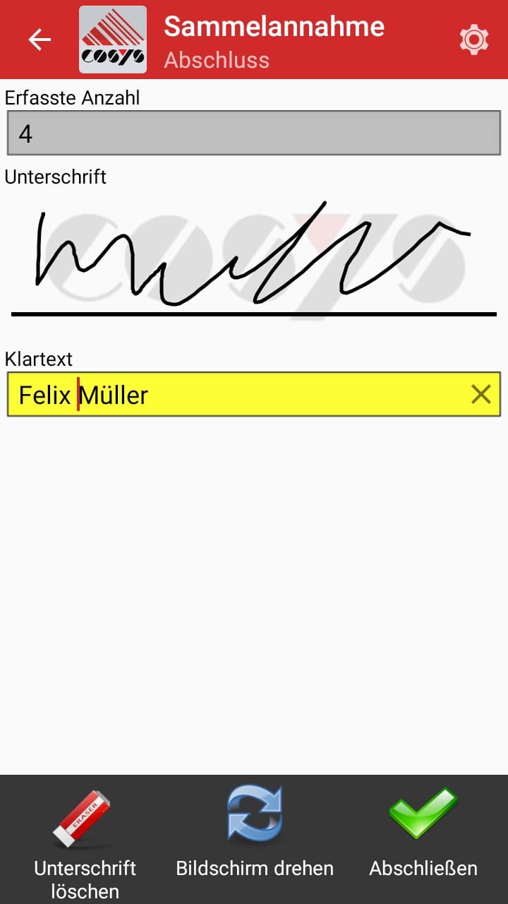 Sammelannahme Unterschrift Android Software von COSYS