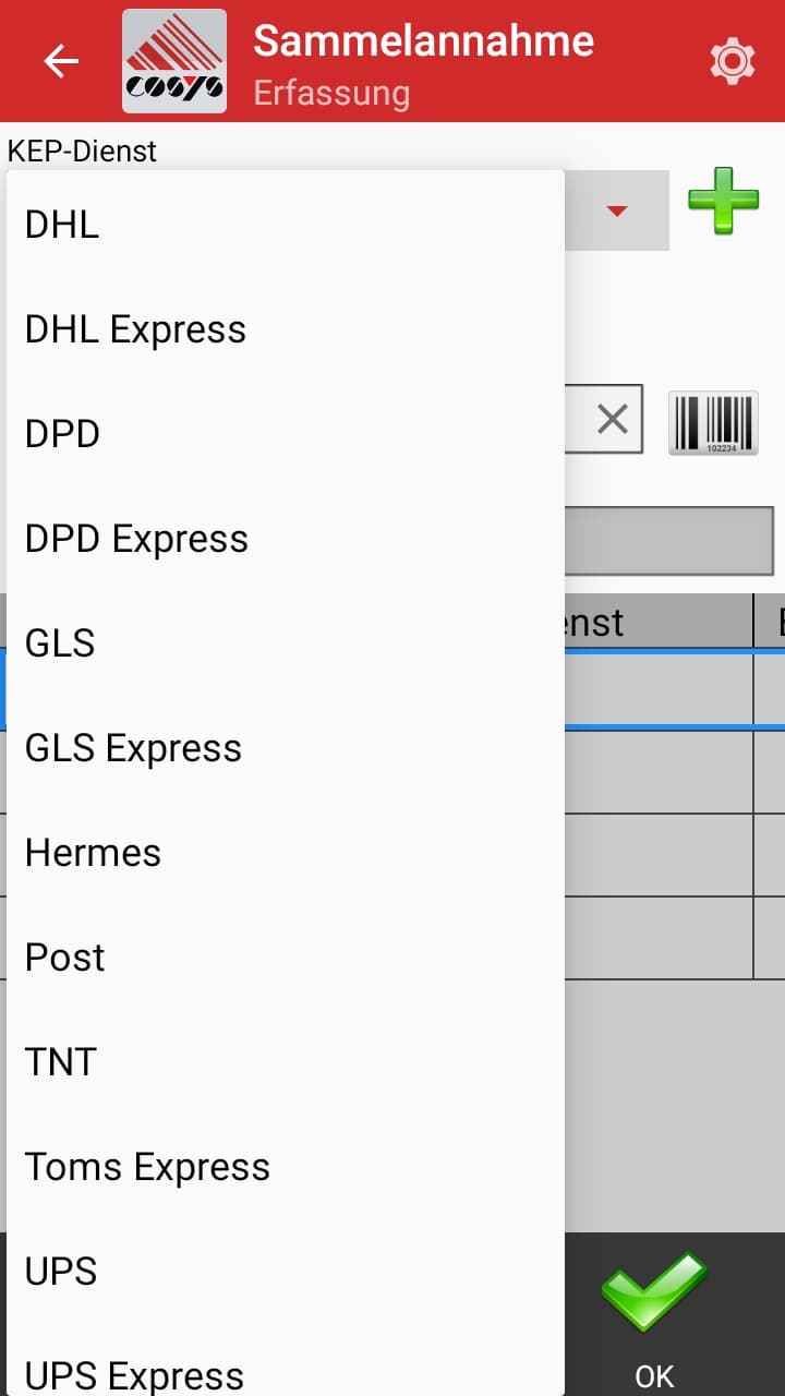 Sammelannahme Erfassung KEP Android Software von COSYS