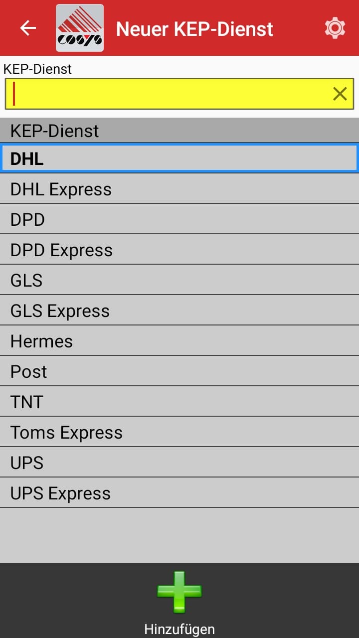 Sammelannahme KEP-Dienst hinzufügen Android Software von COSYS