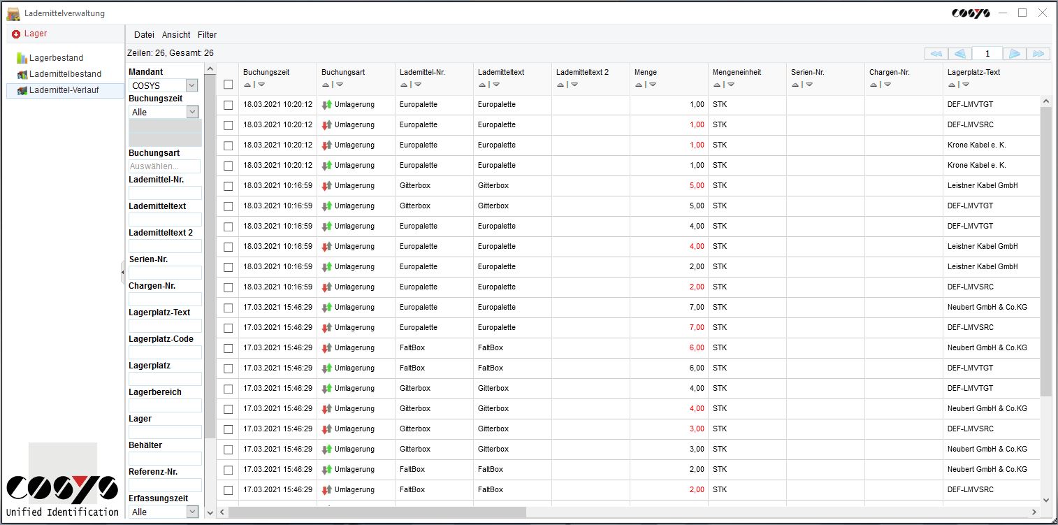 COSYS WebDesk Transport Lademittelverwaltung