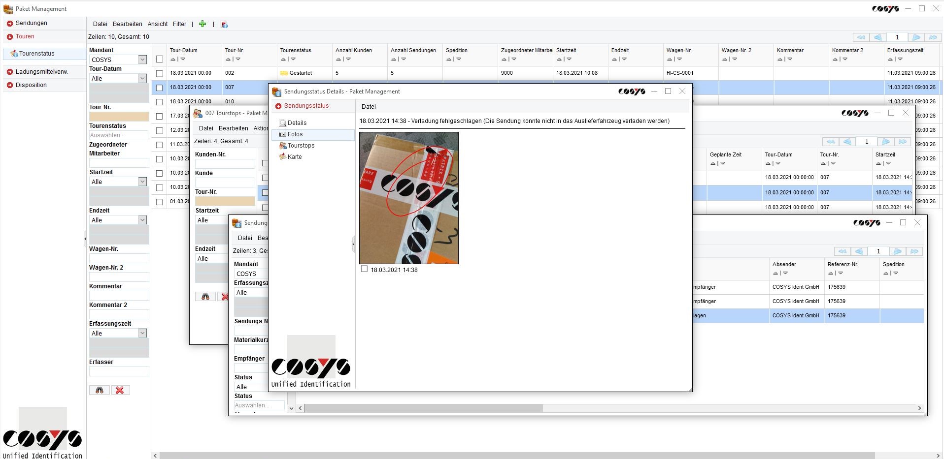 Trasporto COSYS WebDesk Sendungsdetails Foto