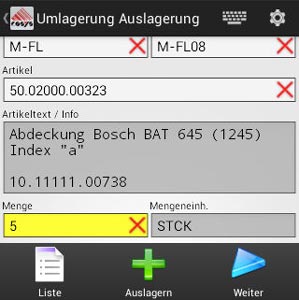 Umlagerung Artikel Android App von COSYS