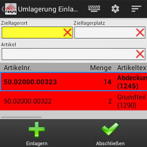 Umlagerung Ziellagerort Android App von COSYS