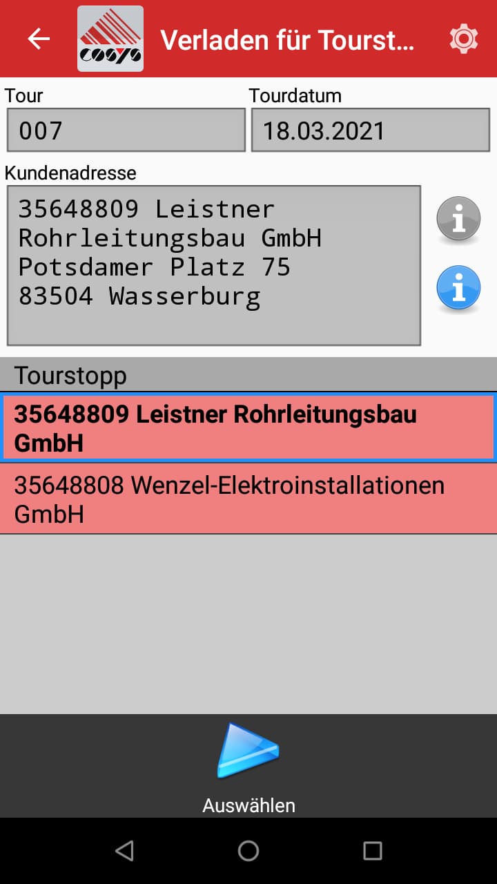 Verladung / Beladung Lieferscheinliste Android Software von COSYS