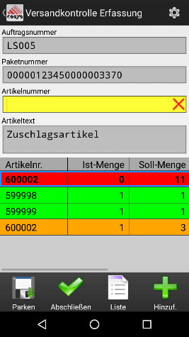 Versandfertigmeldung Android Software von COSYS