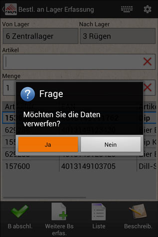 Warenbestellung Verwerfen Android Software von COSYS