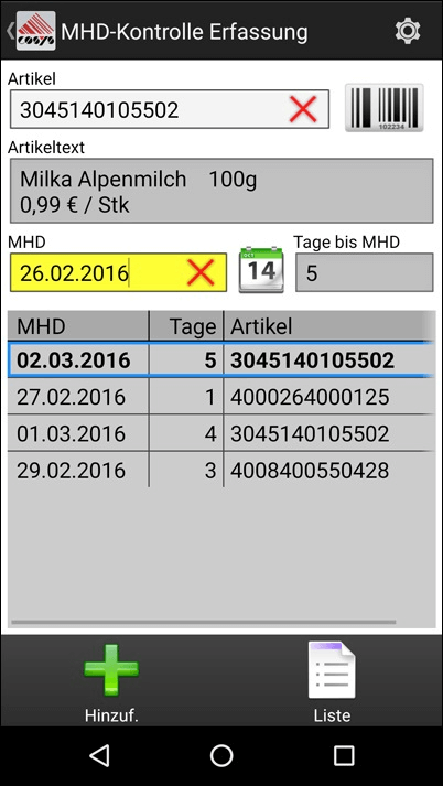 MHD-Kontrolle Android Softwarelösungen im Einzelhandel