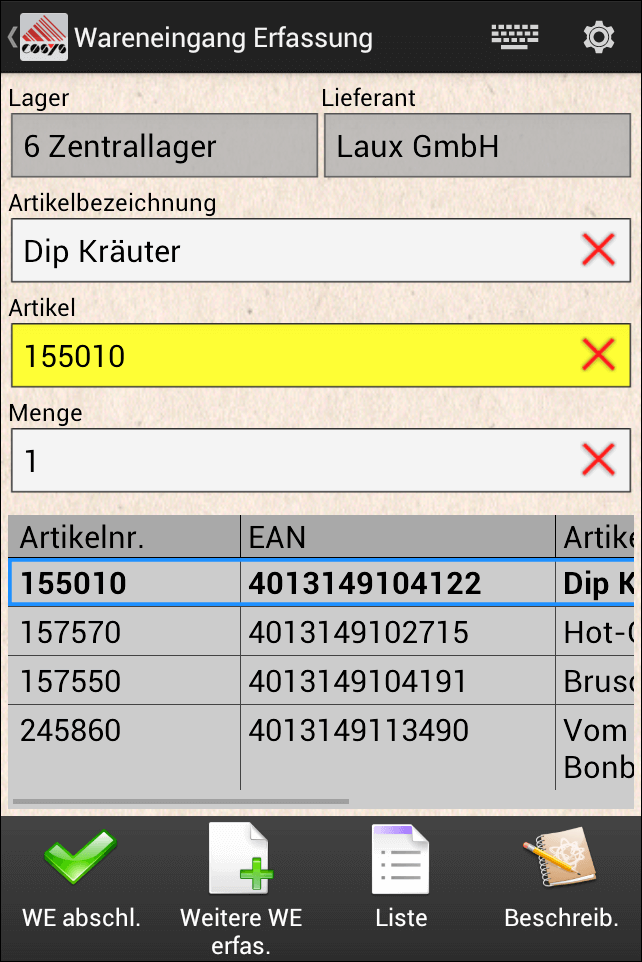 Wareneingang Erfassung Wareneingang Erfassung