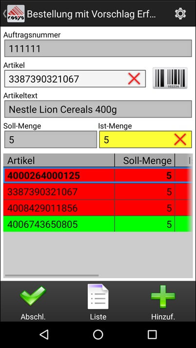 COSYS Android Warenbestellung COSYS Android Warenbestellung