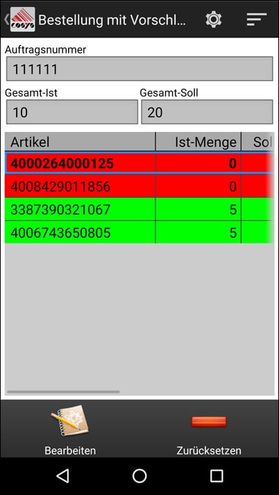 COSYS Android Warenbestellung COSYS Android Warenbestellung