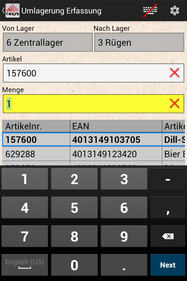COSYS Android Umlagerung COSYS Android Umlagerung