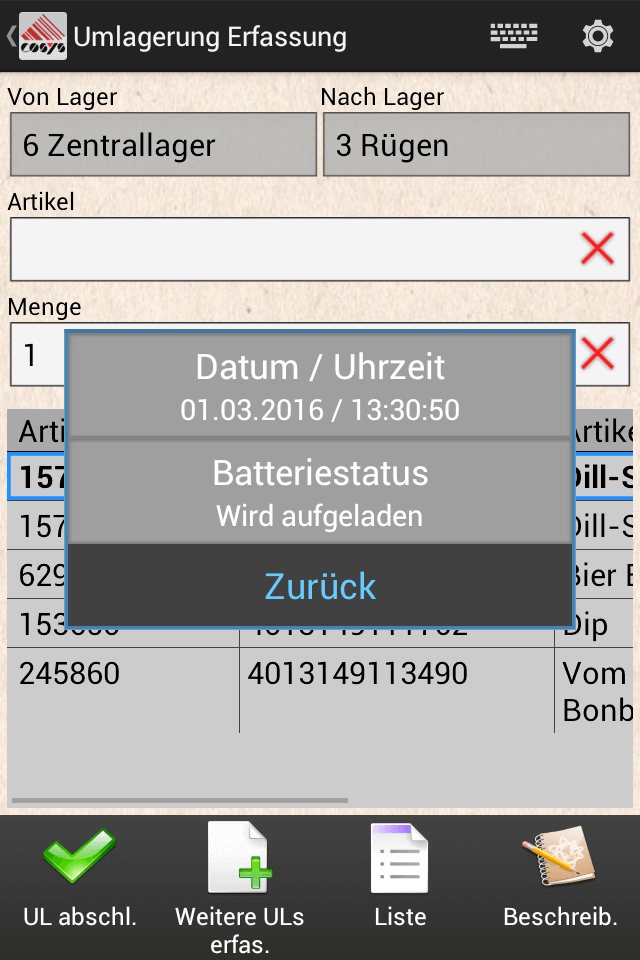 COSYS Android Umlagerung COSYS Android Umlagerung