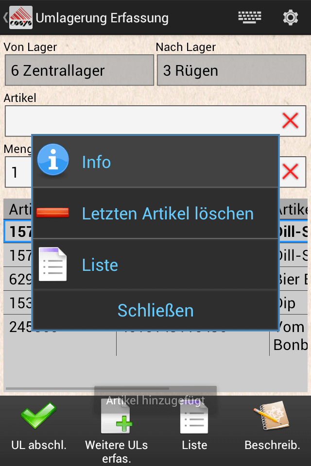 COSYS Android Umlagerung COSYS Android Umlagerung