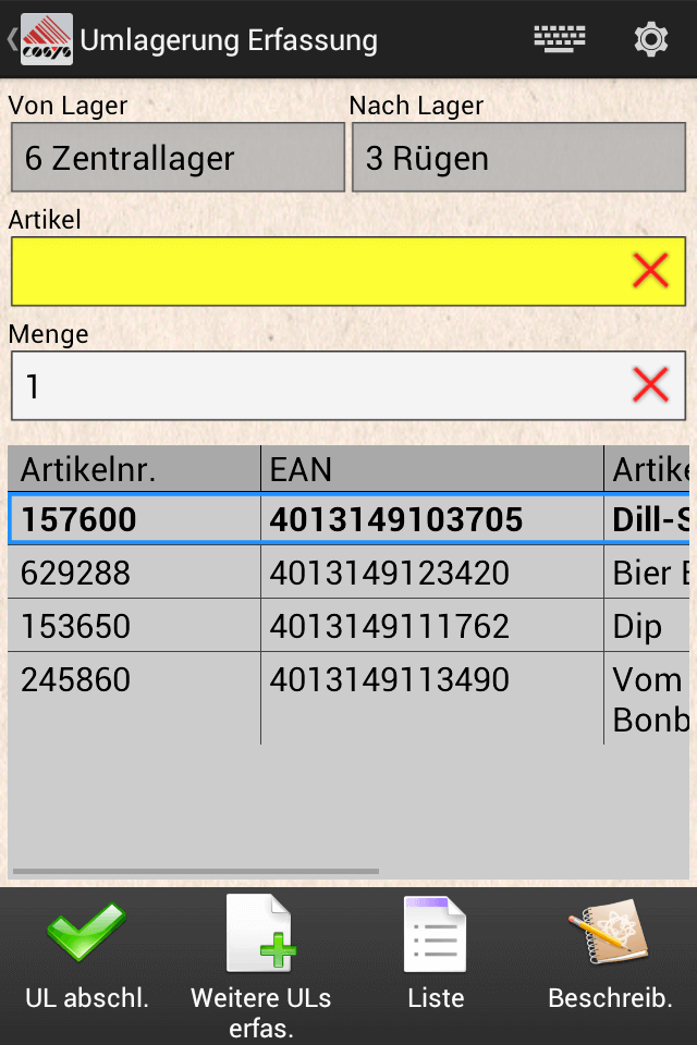 COSYS Android Umlagerung COSYS Android Umlagerung