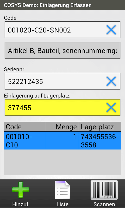 COSYS Android Einlagerung COSYS Android Einlagerung