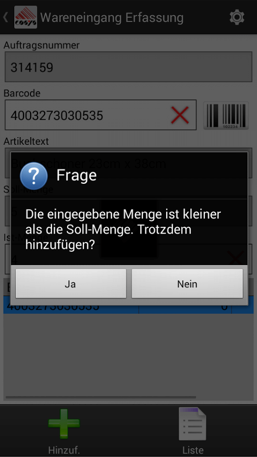 COSYS Android Wareneingang COSYS Android Wareneingang