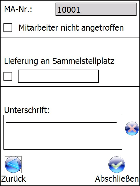 Annahme mit Unterschrift Annahme mit Unterschrift