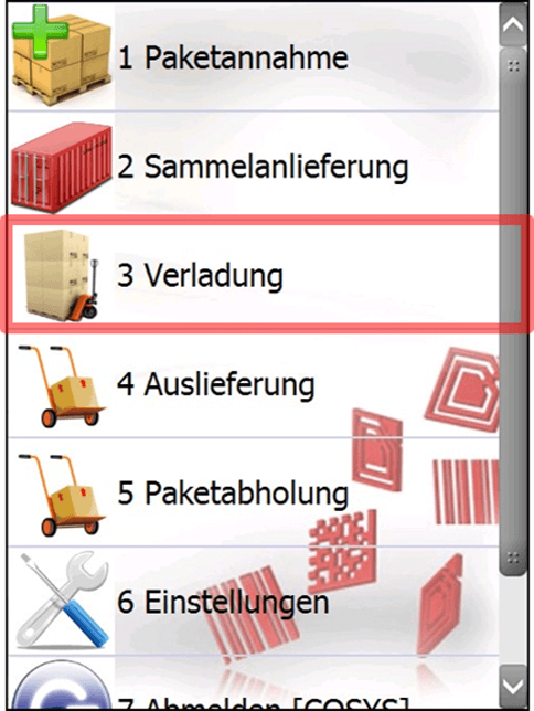Hauptmenü Übersicht Verladung Hauptmenü Übersicht Verladung