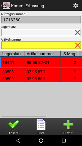 Kommissionierung Artikelübersicht Android Software von COSYS