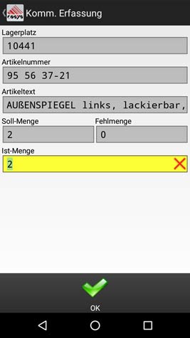 Kommissionierung Artikel bearbeiten Android Software von COSYS