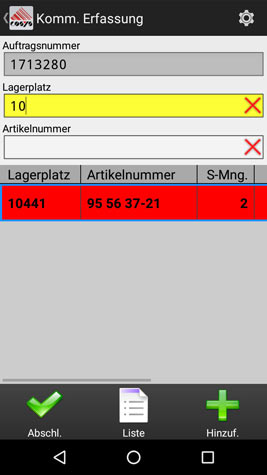 Kommissionierung Lagerplatz filtern Android Software von COSYS