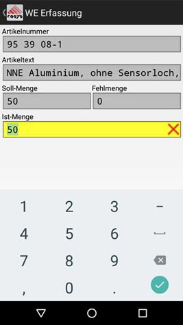 Wareneingang Artikel bearbeiten Android App von COSYS