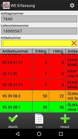 Wareneingang Bearbeitet Android Software von COSYS