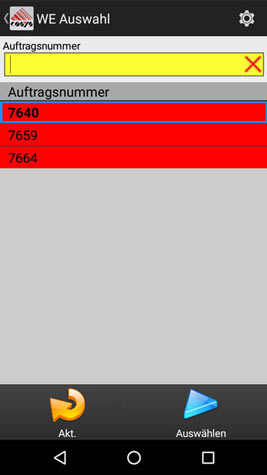Wareneingang Auswahl Android Software von COSYS